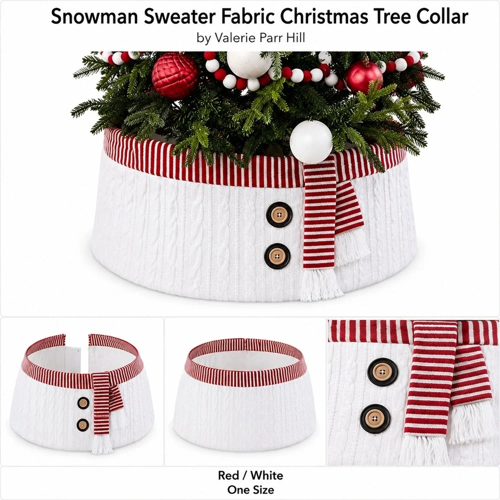 Valerie Parr Hill Snowman Sweater Fabric Christmas Tree Collar Red‎ White 25in